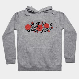 Print with Red Rose and Mallow Inspired by Ukrainian Traditional Embroidery Hoodie